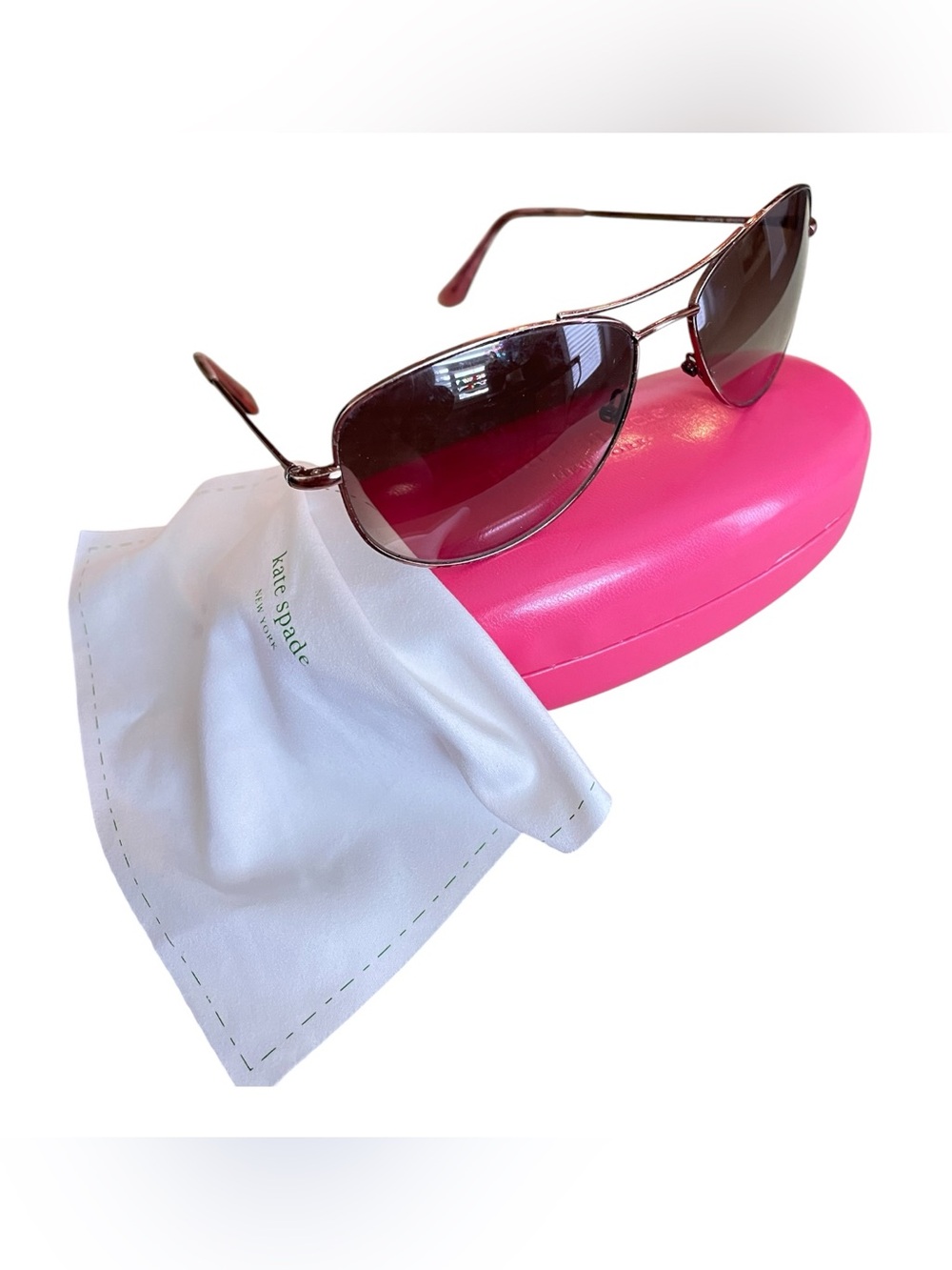 Kate Spade Ally/S OP40Y6 Women's Light Brown Metal Pilot Sunglasses & Case